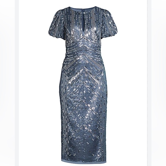 AIDAN MATTOX Elegant Blue gray Sequinmidi Dress size 2 evening wedding guest